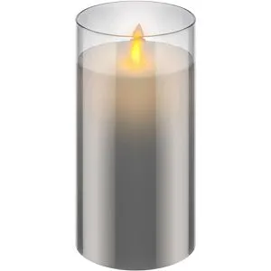Goobay LED-Kerze 60372, Echtwachs im Glas, grau, 15 x 7,5cm (HxØ), mit Timer, Pendeldocht