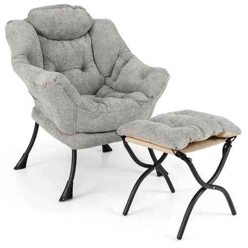 COSTWAY Relaxsessel mit Hocker, gepolsterter Loungesessel in Grau