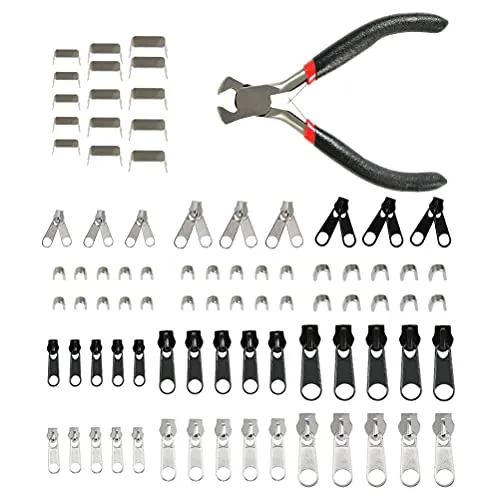 FOROREH 85 STK Ersatz Reißverschluss Reparatur Set, Metall Reißverschluss mit installieren Zange für Jacken Taschen Zelte Gepäck Schlafsack Koffer