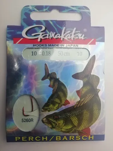 Gamakatsu Barschhaken 5260R Größe 10 / 0.18mm / 50cm gebundene Haken rot Perch