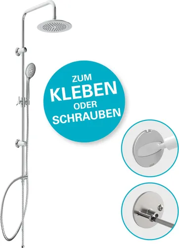 EISL DX12009 Duschset zum Kleben - Badewannen- & Duschsysteme, flexibel ohne Bohren anbringbar - ideal für Mietwohnungen, mit Regendusche und Handbrause für ein luxuriöses Duscherlebnis.