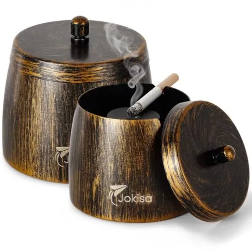 Edelstahl Retro Aschenbecher 2er Set mit Deckel für Innen & Außen
