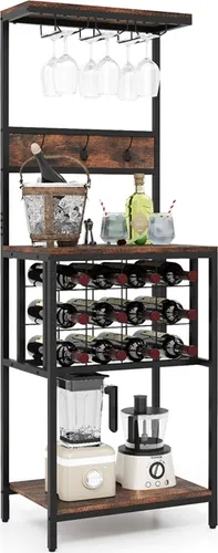 GOPLUS Küchenregal Standregal mit Weinregal & 3 Haken - Küchenregale mit 12-fach Weinflaschenhalter und Platz für 9-12 Gläser. Maximiert den Stauraum und sorgt für Ordnung in Ihrer Küche.