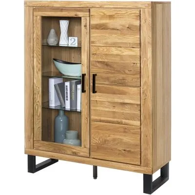Sideboard HOME AFFAIRE, braun, B:108cm H:140cm T:40cm, FSC-zertifiziertes teilmassives Holz, Sideboards, Sideboard, Industriestil, Teilmassiv Eiche, schwarze Elemente, Modern