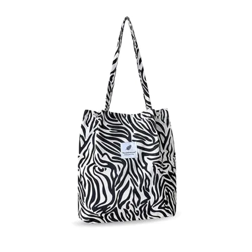 YZROHYI Stoff Tragetasche Cord Groß, Tasche Shopper Umhängetasche Stoff,Stofftasche zum Umhängen,Canvas Shoulder Bag,Beuteltasche Damen Tote Bag,Schultertasche Schule Handtasche Arbeit - Zebra