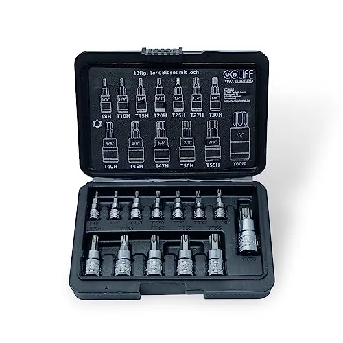 CCLIFE 13tlg Torx Bit Steckschlüsselsatz T8H - T60H bit set fur Drehmomentschlüssel und Bohrer, S2 Legierungsstahl