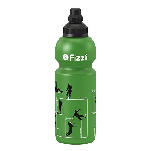 Fizzii Kinder- und Freizeittrinkflasche 600 ml (auslaufsicher bei Kohlensäure, schadstofffrei, spülmaschinenfest, Motiv: Spielzüge Fußball)