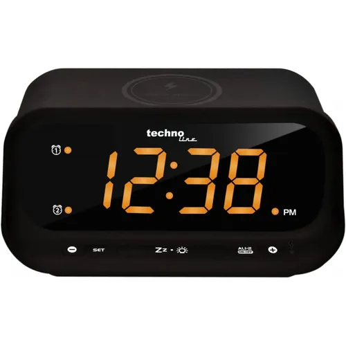TECHNOLINE WT 477 Wecker - Moderne Wecker mit induktiver Ladefläche, ideal für Schlafzimmer, Wohnzimmer oder Büro. Laden Sie Ihre Qi-fähigen Geräte schnell und zuverlässig auf.