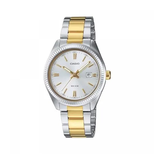 Casio LTP-1302PSG-7AVEG Herren Uhr - Armbanduhr für Herren mit elegantem Edelstahlarmband in Silber/Gold und 5ATM Wasserdichtigkeit, ideal für jeden Anlass.