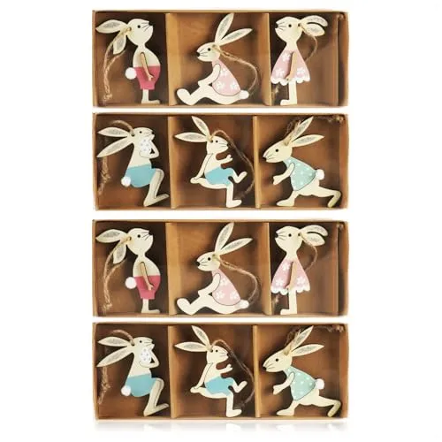 com-four® 12x Dekoaufhänger Hase - Osterschmuck aus Holz zum Aufhängen - Holzaufhänger Hasen zum Dekorieren - Ostern (12 Stück - Osterhasen)