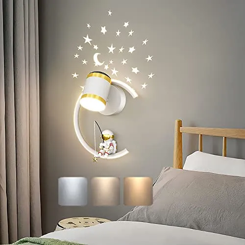 LED Wandleuchte Astronaut 12W - Moderne Wandleuchte für Kinderzimmer mit dimmbaren 3 Farbtemperaturen, zaubert einen bezaubernden Sternenhimmel und schafft eine entspannende Atmosphäre für einen ruhigen Schlaf.