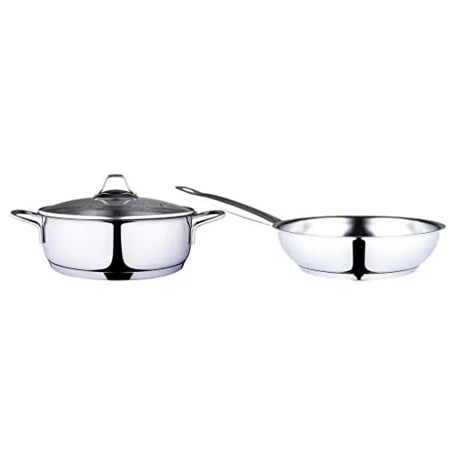 Serenk Modernist Pfanne- & Topfset, Edelstahlpfanne, 3-teilig - Hochwertiges 3-teiliges Pfannen- und Topfset aus 100% Cr-Ni 18-10 Edelstahl, ideal für alle Herdarten, inkl. Induktion. Langlebig, kratzfest und spülmaschinengeeignet für ein müheloses Kocherlebnis.