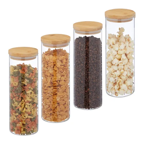 Vorratsgläser mit Deckel – 4-teiliges Set für Lebensmittel - Vorratsgefäße & -gläser, ideal zur Aufbewahrung von Müsli und anderen Lebensmitteln, aus hochwertigem Glas mit luftdichtem Deckel für optimale Frische.