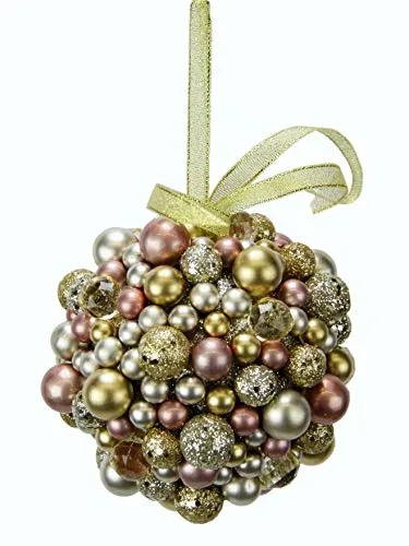 Flair Flower Perlenkugel zum Hängen, 11 cm Ø, Rosa/Gold in rosegold von Flair Flower