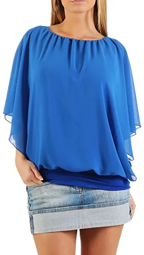 Malito Damen Bluse im Fledermauslook – Elegante Tunika in Einheitsgröße (Blau) - Blusen & Tuniken für Damen – Ausgefallener Oversize Schnitt mit breitem Bund für optimalen Tragekomfort und vielseitige Kombinationsmöglichkeiten.