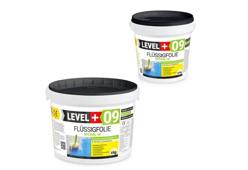 Level+ Flüssigfolie Abdichtung Dichtfolie Flexibel L+09 - 5,5kg - Flexible, einkomponentige Dichtfolie für Innen- und Außenbereiche. Ideal für Bäder und Küchen, bietet hohe Haftung und überbrückt kleine Risse. Einfach aufzutragen mit verschiedenen Werkzeugen.