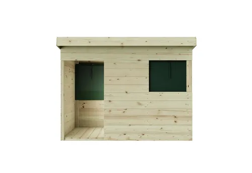 OutdoorToys Spielhaus - Spielhaus aus robustem Holz in Dunkelgrün, ideal für Kinder ab 3 Jahren. Perfekt für kreative Spielstunden im Garten oder auf der Terrasse.