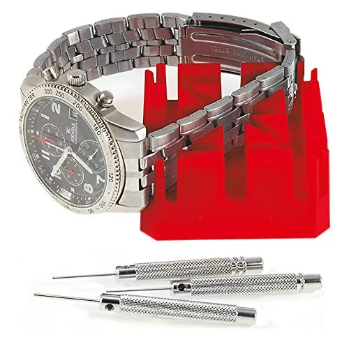 SELVA Stiftentferner-Kit – Uhrmacherspezialwerkzeug – Mit Bandhalteklotz – Zum Ausdrücken der Verbindungsstifte von Metallbandgliedern – C335883
