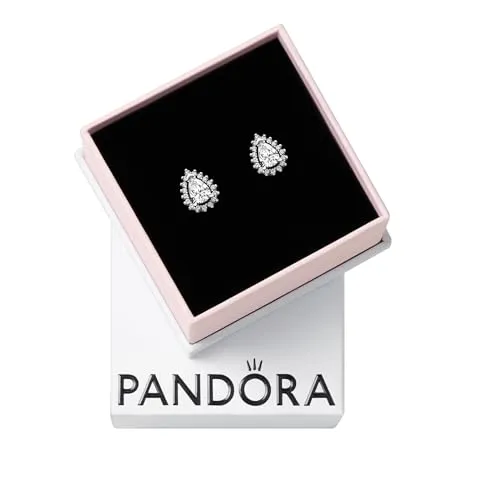 PANDORA Timeless Funkelnde Birnen-Kranz Ohrringe aus Sterling Silber - Ohrringe für Damen mit funkelndem birnenförmigem Stein und zartem Pavé-Strahlenkranz – ein atemberaubendes Statement für jeden Anlass.