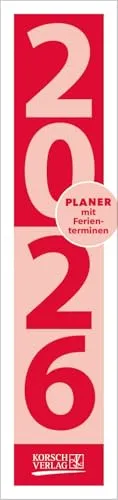 Streifenplaner Compact Rot 2026: Wandplaner und Bürokalender als praktische Monatsübersicht I Streifenkalender schmal: 11,8 x 50 cm