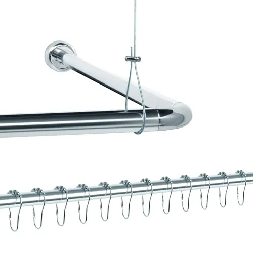 Libaro Duschvorhangstange L-Form 160 cm - Duschvorhangstange in L-Form, robust aus Aluminium und Edelstahl, inkl. Deckenhalter und 12 Duschringe für eine einfache Montage.