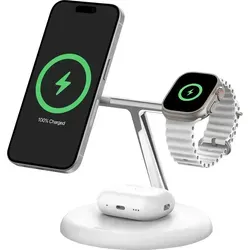 Belkin kabellose 3-in-1-Ladestation - MagSafe-kompatibel, 15 W Schnellladung für iPhone, AirPods und Apple Watch, nachhaltige Herstellung mit 2 Jahren Garantie