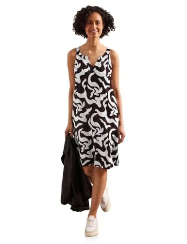 Street One Damen Knielanges Kleid mit Split Neck aus Leinen von Street One