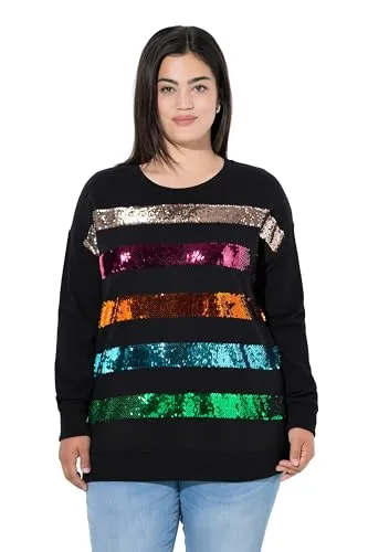 Angel of Style Damen große Größen Übergrößen Plus Size Sweatshirt, Bequeme Passform, Pailletten-Streifen schwarz 48 846272100-48