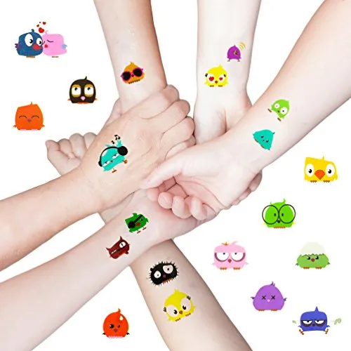 Oblique Unique® Vögel Küken Tattoo 46 Stück I farbenfrohe temporäre Tattoos Kinder Geburtstag