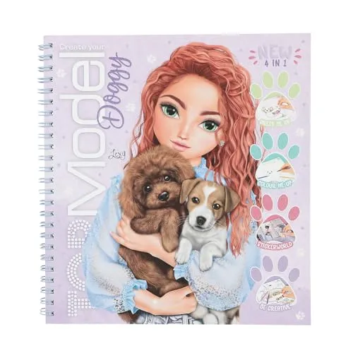 Depesche 13218 TOPModel Create Your Doggy - Malbuch mit 40 Seiten, inklusive 5 Stickerbogen für kreative Gestaltung von Hunde-Motiven