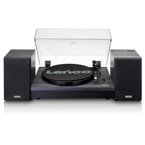 Lenco LS-301 Plattenspieler schwarz - Plattenspieler mit zwei externen Lautsprechern (2 x 10 Watt RMS) für ein beeindruckendes Klangerlebnis, ideal für Musikliebhaber.