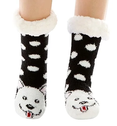 WOTENCE Hausschuhe Socken Damen Wollsocken Wintersocken Soft Warm Niedlichen Tier Winter Anti-Rutsch Socken Damen Thermosocken (Hund)