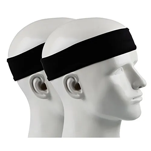 Ipow 2 Stück Sport Stirnband Schweißband Anti-Rutsch Unisex Headband ideal für Tennis, Laufen, Crossfit, Fitness für Damen und Herren Schwarz