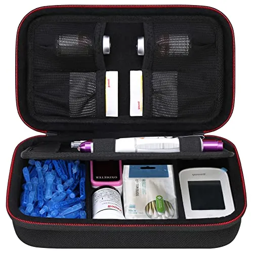 Elonbo Diabetic Supplies Reisekoffer, Glukose Meter Tragbare Aufbewahrungstasche, Insulin Pen und Medikament Tragetasche für Glukose Meter, Insulin Pen, Teststreifen, Spritzen, Nadeln, Schwarz.