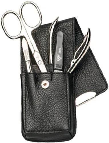 Erbe Collection vierteiliges Manicure Set im Leder-Etui meerblau