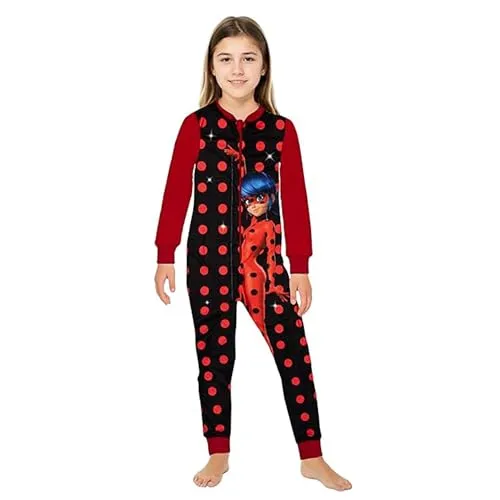 United Labels Miraculous Jumpsuit für Mädchen, Rot Schwarz, 110-116, Fleece Overall Langarm, Einteiler Schlafanzug, Kuschelanzug für Kinder