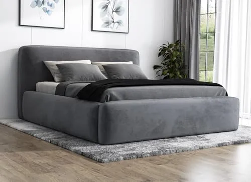 A&J MöbelLand Polsterbett 90x200 mit Bettkasten – LUMO-OM in Dunkelgrau - Elegantes Polsterbett mit praktischem Bettkasten für zusätzlichen Stauraum. Ideal für Schlafzimmer oder Gästezimmer. Ohne Matratze, perfekt anpassbar an Ihre Bedürfnisse. Handgefertigte Qualität aus Europa.