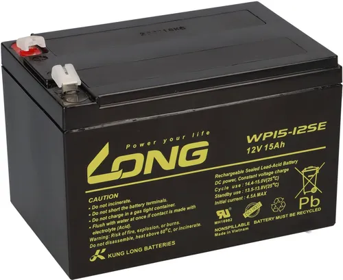 Kung Long 12V 15Ah WP15-12SE AGM Akku - Zyklenfeste Autobatterie für Elektromobile, ideal für langlebige Leistung und zuverlässige Energieversorgung.
