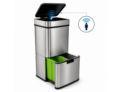 Eurocatch Mülleimer 72 L – Sensorbetrieb, 3 Fächer für Mülltrennung
