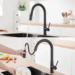 Hochdruck Ausziehbare Küchenarmatur, Küchenwasserhahn Aus Edelstahl, 360° Schwenkbar, Mischbatterie Mit 2 Strahlarten, Schwarz