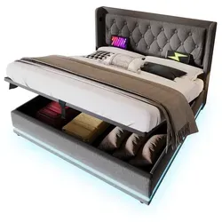 Odikalo Polsterbett Einzelbett Stauraumbett Hydraulische gepolsterte Kopftei(Mit Matratze) grau 160 cm