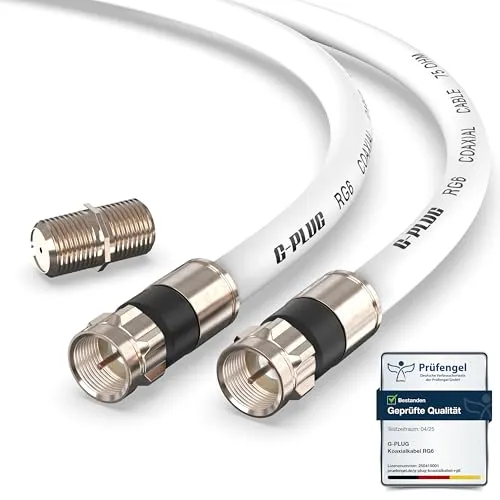 Produktbild G-PLUG 5m Koaxialkabel RG6 – 135dB 4-fach geschirmt mit vergoldeten Steckern