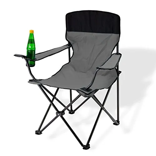 DEMA Campingstuhl Faltstuhl Grau - Anglerstuhl, Klappstuhl, Gartensessel, Outdoorstuhl - faltbar, mit Getränkehalter, inkl. Trage-Tasche - Camping, Angeln, Garten, Freizeit, Outdoor