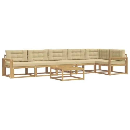 vidaXL Outdoor-Sofagarnitur 7 Teile Weiß und Beige - Moderne Outdoor-Sofagarnitur aus robustem Akazienholz, wetterfest und pflegeleicht. Ideal für gesellige Abende im Freien oder entspannte Momente im Garten. Modularer Aufbau für flexible Gestaltung.