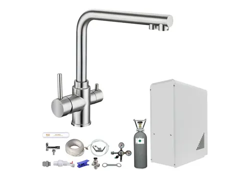 BieTal Wassersprudler Tafelwassergerät BieTal® BT-10U Sprudelwasser Zapfstelle Komplett Set, (Set, 6kg CO2 Flasche-tlg., 3-Wege L Hahn Edelstahl 1-leitig), Sprudelwasseranlage Trinkwasser Wasserspender