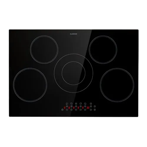 Klarstein Glaskeramik-Kochfeld 80 cm - Modernes Kochfeld mit 5 Kochplatten und 8200W Leistung, inklusive innovativer ThermoBoost-Funktion für maximale Temperatur und effizientes Kochen.