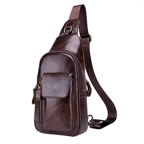 Hebetag Leder Sling Bag Wandern Daypack für Männer Frauen Outdoor Reisen Camping Angeln Crossbody Schulter Brust Rucksack Rucksack, Kaffee