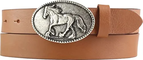 BELTINGER Reiter-Gürtel mit Pferde-Gürtelschnalle aus Vollrindleder 30mm | Tabac 115cm