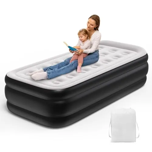 TOUCHXEL Luftmatratze 1 Person, Aufblasbare Luftmatratze Einzelbett mit elektrischer Pumpe (Schwarz, Twin-Matratze)