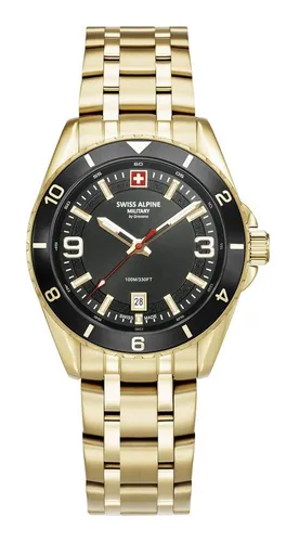 Swiss Alpine Military 7034.1117 Herrenuhr Sierra gold schwarz 42mm - Chronograph mit 10 ATM Wasserdichtigkeit, sportlichem Design und Swiss Made Qualität – ideal für aktive Herren.